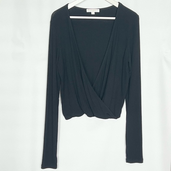 Spiritual Gangster Wrap Ribbed Long Sleeve Top Black Large - Picture 8 of 12
